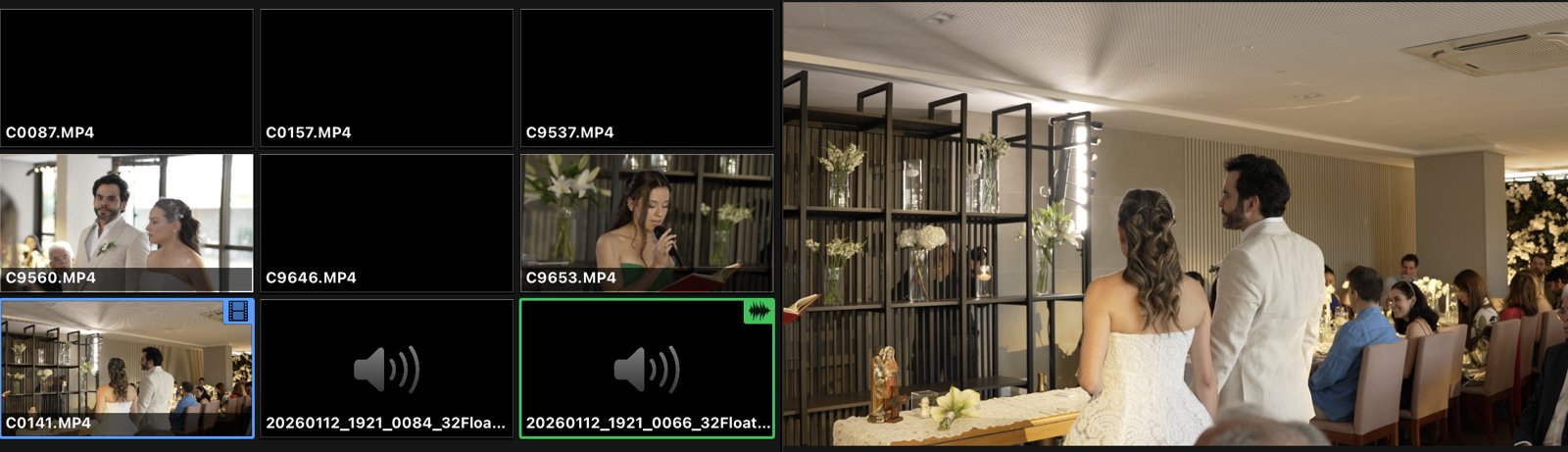 Multicam do EditorWed aberto no Final Cut Pro com todos os ângulos